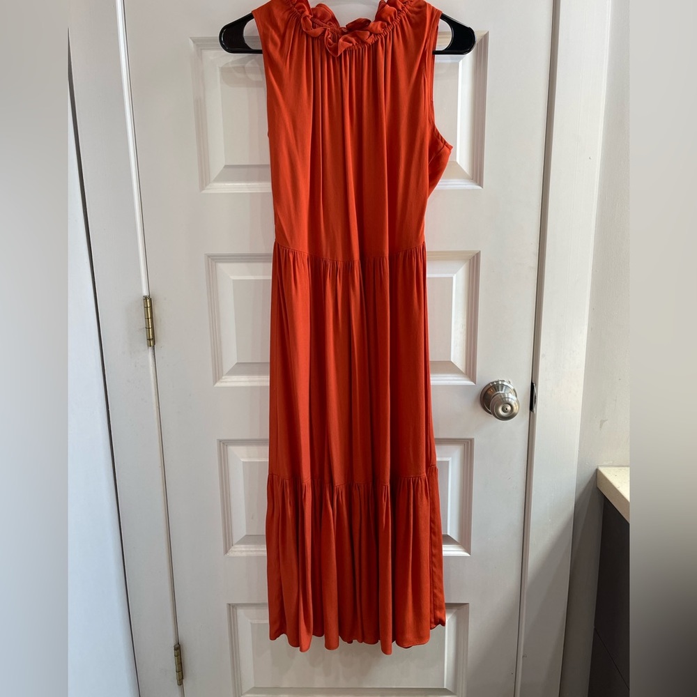 Calvin Klein sleeveless ruffle orange maxi dress size 2